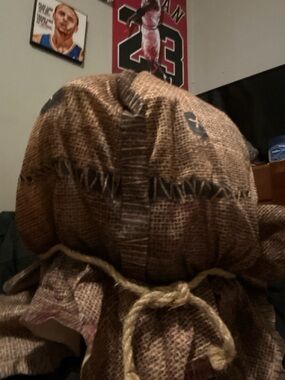 Kids Scarecrow Hood Costume in Brown Burlap